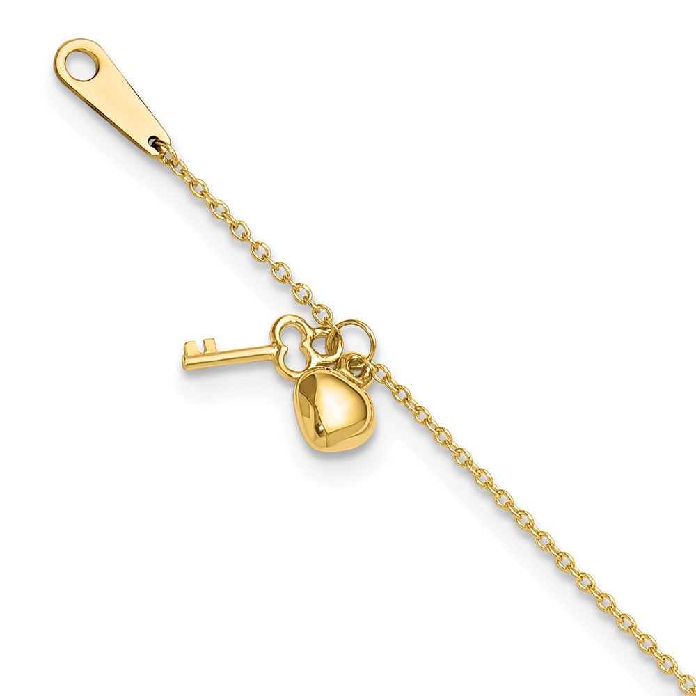 14k Gold Heart and Key Plus ext. Anklet