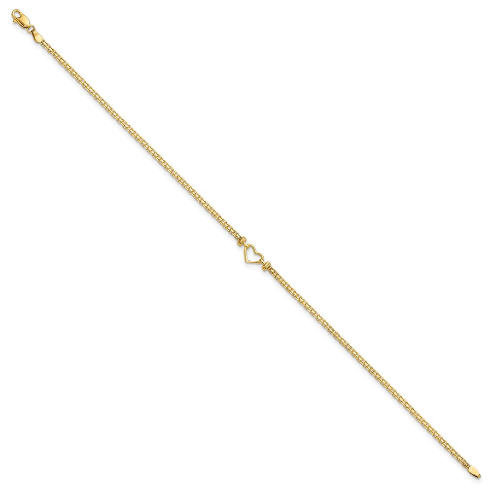 14k Polished Open Heart and Bismark Chain Anklet