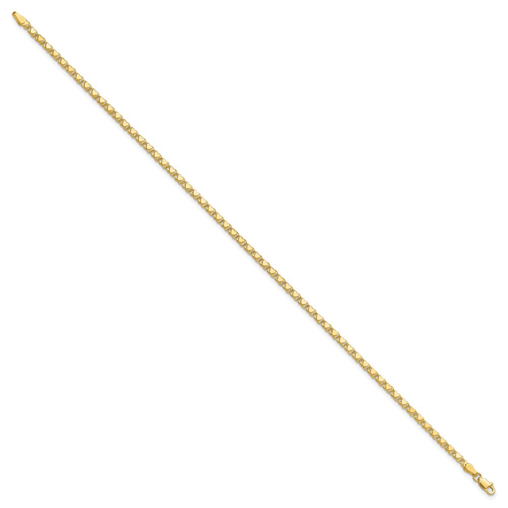 14k Polished Double-Sided Hearts Double Link Anklet