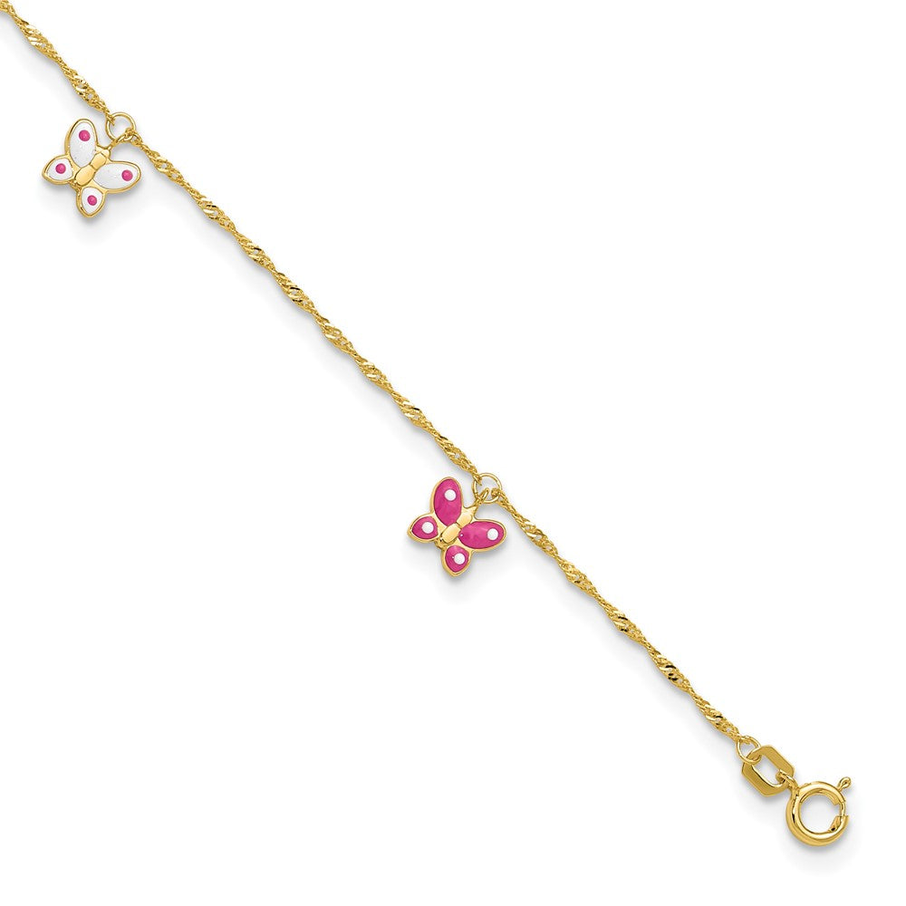 14k Enameled Butterfly Plus Ext Anklet