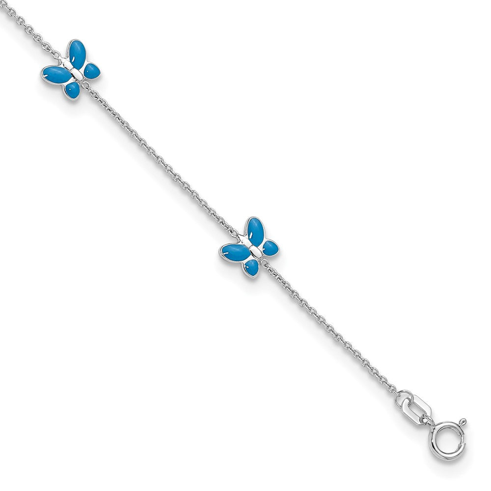 14k White Gold Blue Enameled Butterfly Anklet