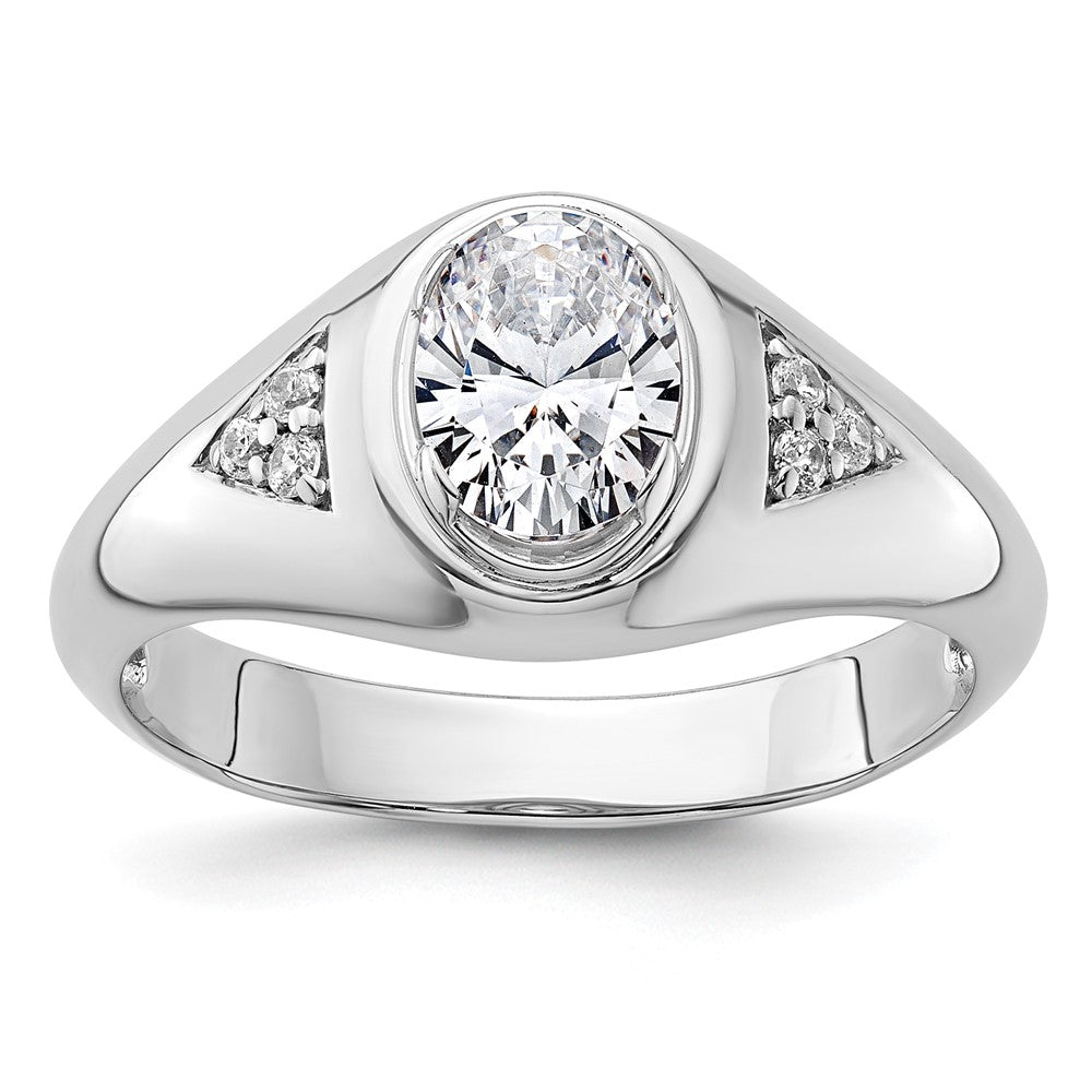 IBGoodman 14k White Gold 1/10 carat Lab Grown Diamond 1 carat Oval Center Semi Mount Men's Ring