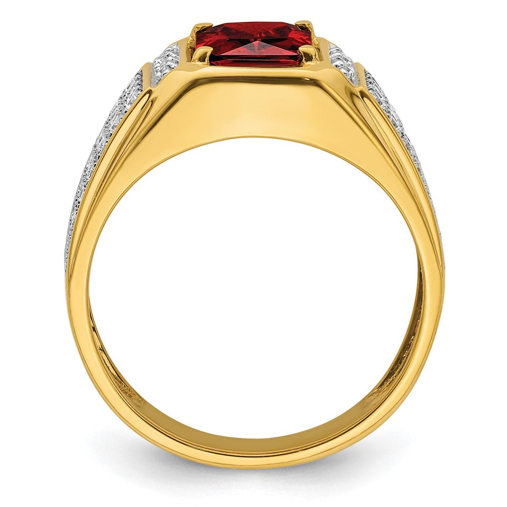 IBGoodman 14k White Rhodium 3/4 carat Lab Grown Diamond VS/SI+ G+ and Created Ruby Complete Men's Ring