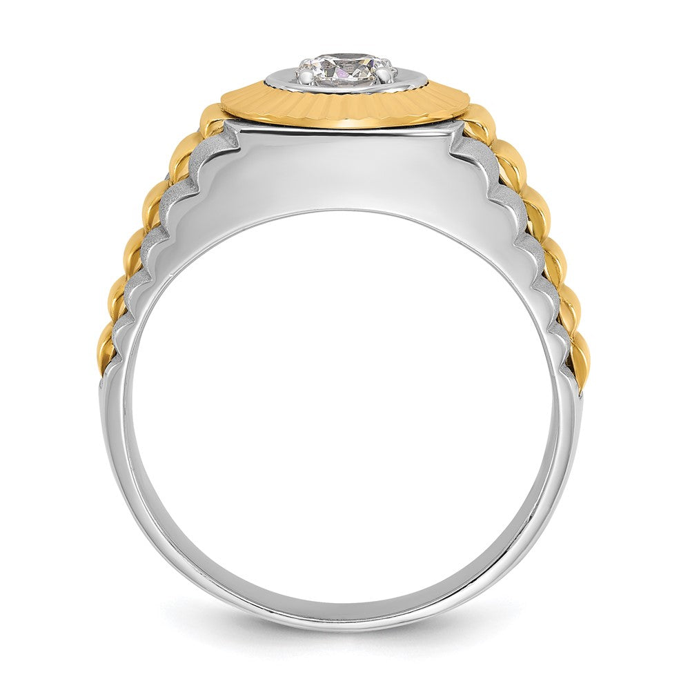 IBGoodman 14k Two Tone 3/8 carat Lab Grown Diamond VS/SI+ G+ Complete Polished Satin and Textured Men's Ring