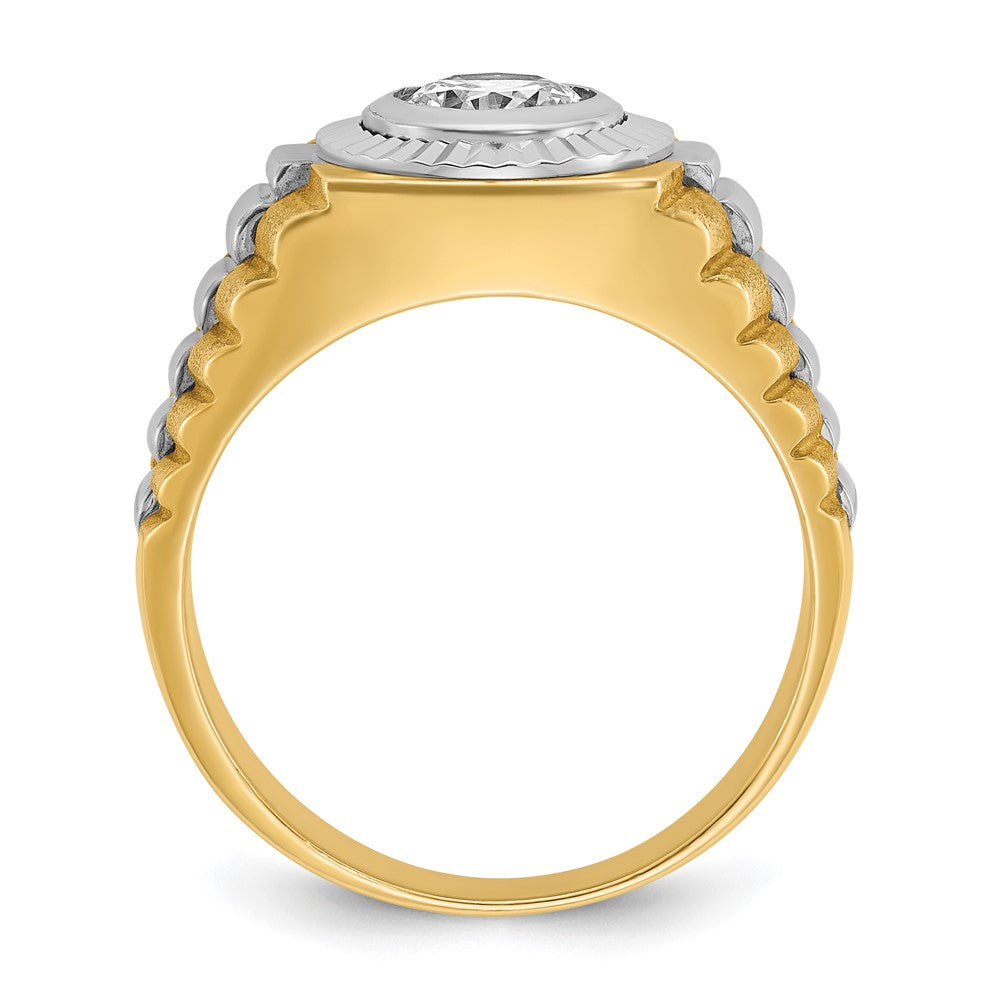 IBGoodman 14k Two-tone Men's Polished Satin and Textured 1 Carat Lab Grown Diamond Ring