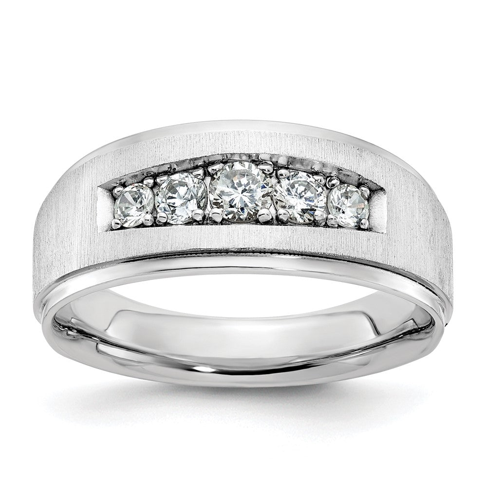 IBGoodman 14k White Gold Men's Polished and Brushed 5-Stone 1/2 Carat Lab Grown Diamond Ring