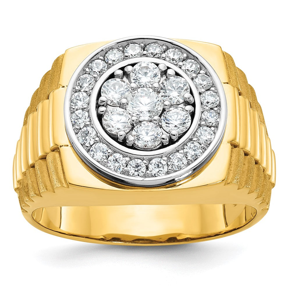 IBGoodman 14k Two-Tone 1 carat Lab Grown Diamond VS/SI+ G+ Complete Satin and Textured Men's Cluster Ring