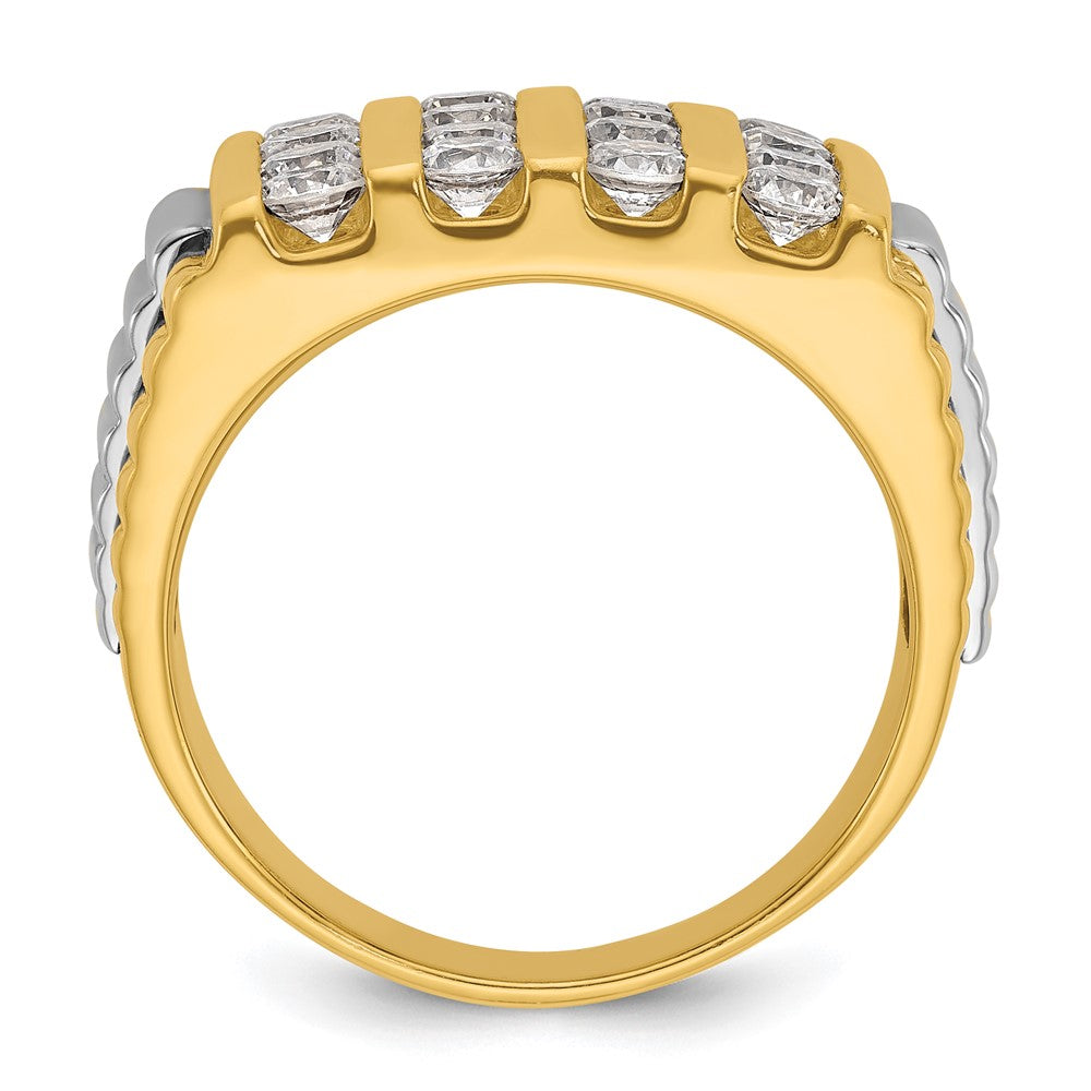 IBGoodman 14k Two Tone 2 carat Lab Grown Diamond VS/SI+ G+ Complete Grooved Four Row Men's Ring