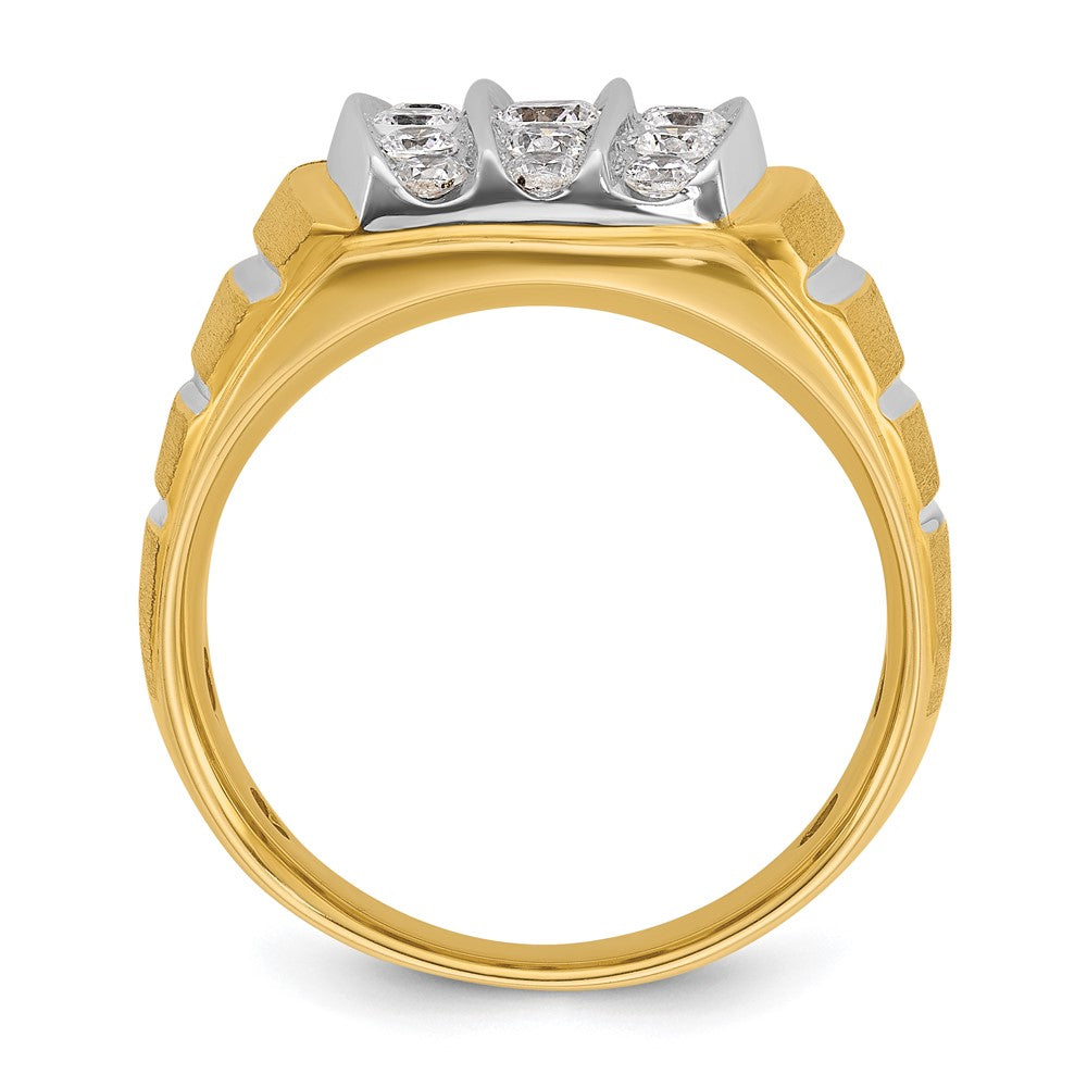 IBGoodman 14k Two Tone 1 carat Lab Grown Diamond VS/SI+ G+ Complete Polished Satin and Grooved Men's Cluster Ring
