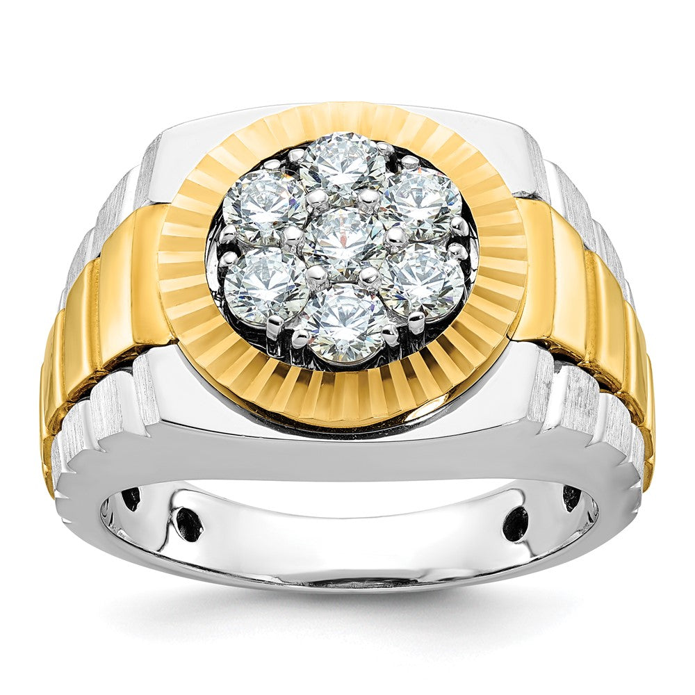 IBGoodman 14k Two-Tone 1 carat Lab Grown Diamond VS/SI+ G+ Complete Ribbed Men's Cluster Ring