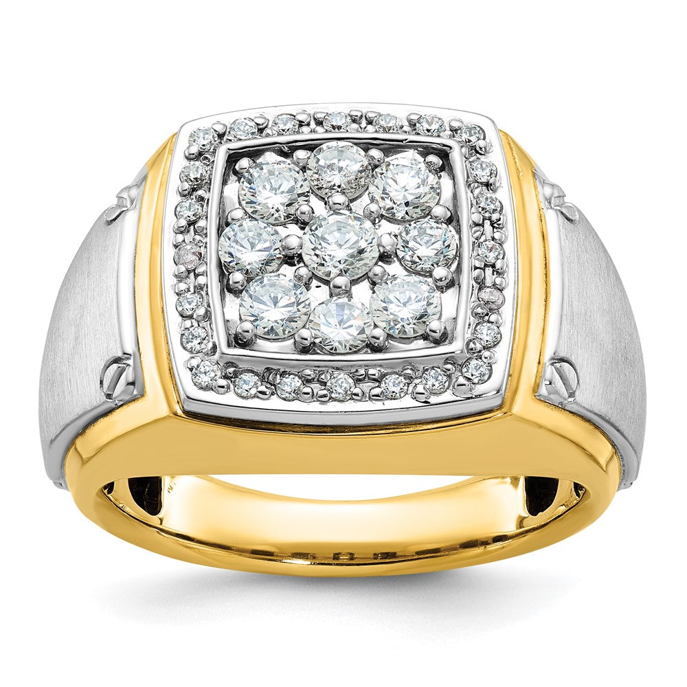 IBGoodman 14k Two-tone Men's Polished and Satin 1 Carat Lab Grown Diamond Square Cluster Ring