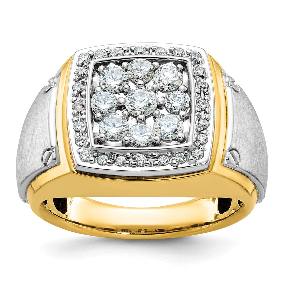IBGoodman 14k Two Tone 1 carat Lab Grown Diamond VS/SI+ G+ Complete Men's Polished and Satin Cluster Ring