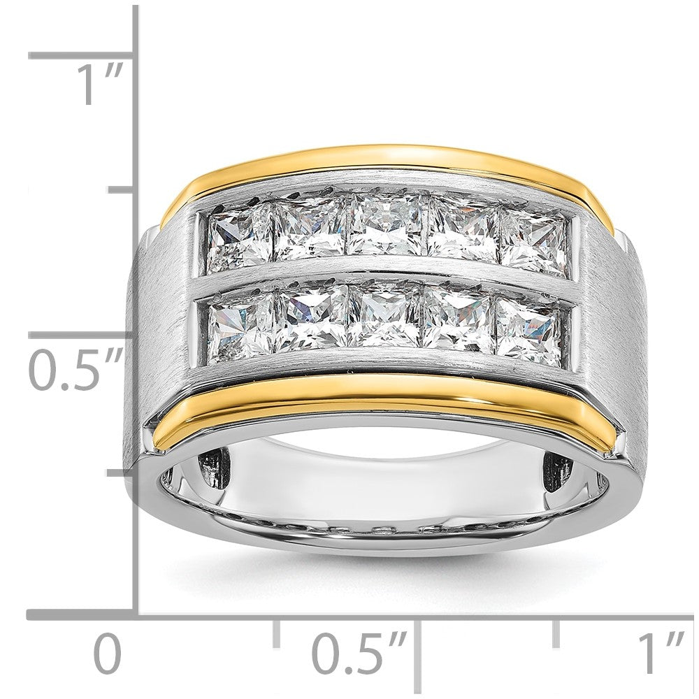 IBGoodman 14k Two-tone Men's Polished and Satin 2-Row 2 Carat Lab Grown Princess-cut Diamond Ring
