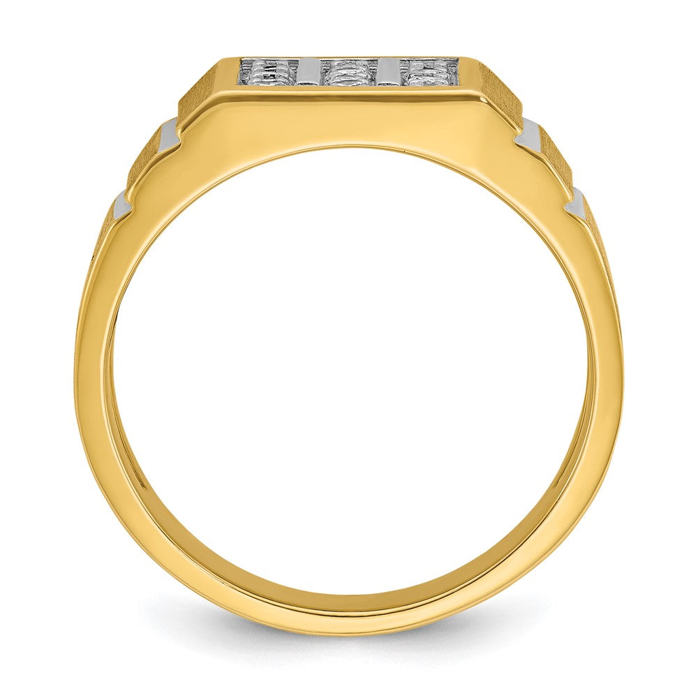 IBGoodman 14k with White Rhodium 1/3 carat Lab Grown Diamond VS/SI+ G+ Polished Satin and Grooved Three Row Men's Cluster Ring