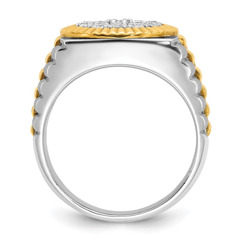 IBGoodman 14k Two-Tone 1 1/6 carat Lab Grown Diamond VS/SI+ G+ Complete Ribbed Men's Cluster Ring