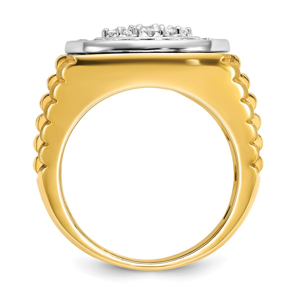 IBGoodman 14k Two-Tone 1 7/8 carat Lab Grown Diamond VS/SI+ G+ Complete Ribbed Men's Cluster Ring