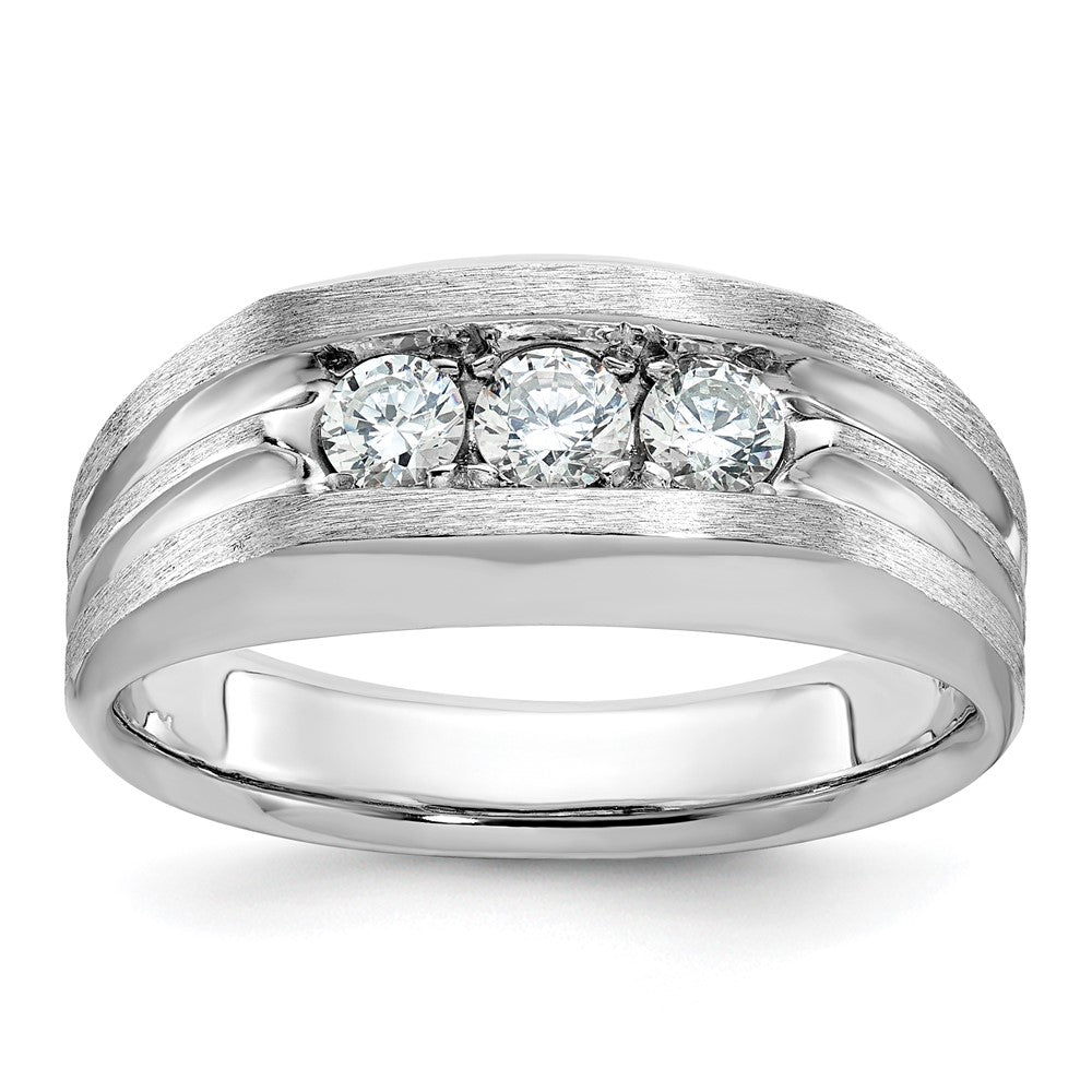 IBGoodman 14k White Gold 1/2 carat Lab Grown Diamond VS/SI+ G+ Three Stone Complete Polished and Satin Men's Ring