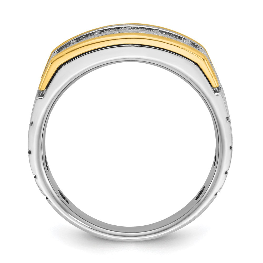 IBGoodman 14k Two-tone 1 carat Lab Grown Diamond VS/SI+ G+ Five Stone Complete Polished Satin and Grooved Men's Ring