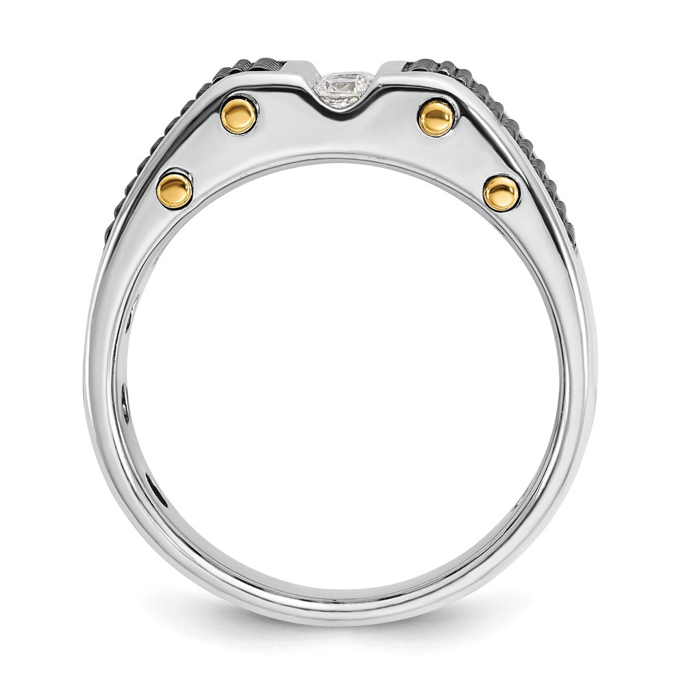 IBGoodman 14k Two-tone with Black Rhodium Men's Polished and Textured 3-Stone 1/4 Carat Lab Grown Diamond Ring