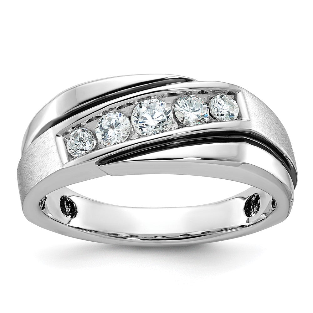 IBGoodman 14k White Gold with Black Rhodium Men's Polished Satin and Grooved 1/2 Carat Lab Grown Diamond Ring