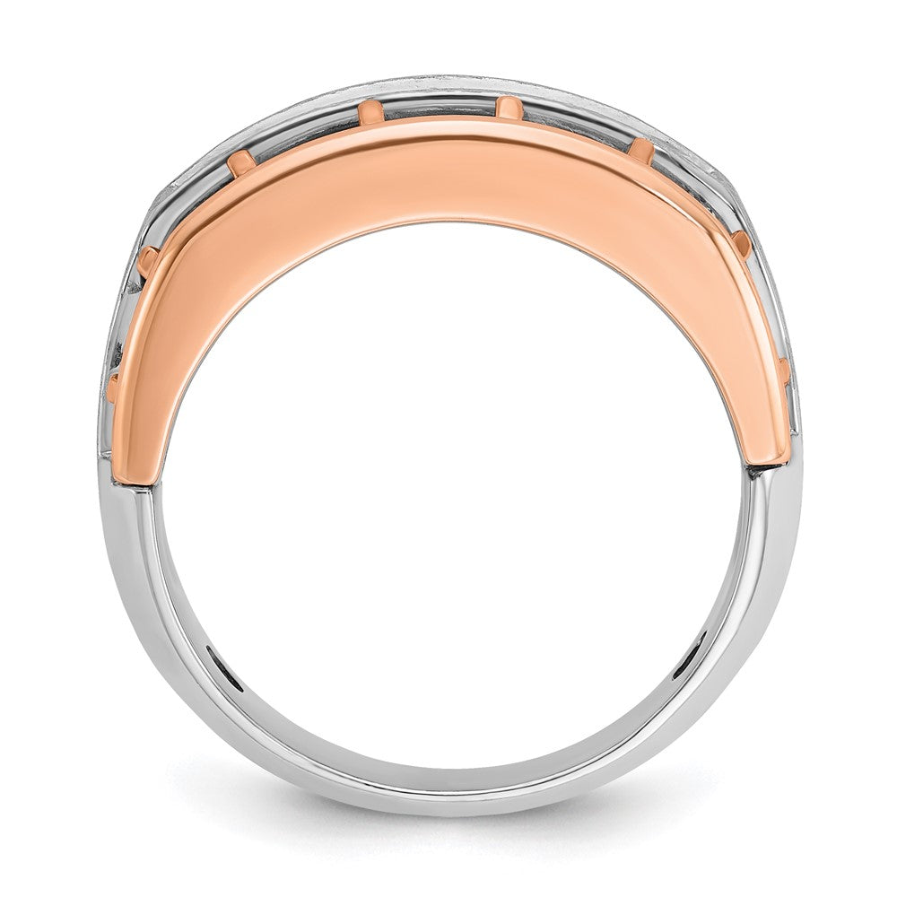 IBGoodman 14k Two Tone Rose and White Gold 1 carat Lab Grown Diamond VS/SI+ G+ Complete Satin Five Stone Cut Out Men's Ring