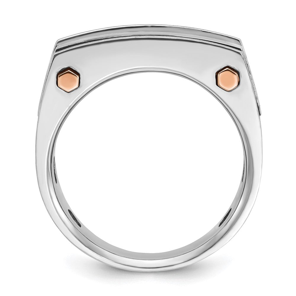 IBGoodman 14k Two Tone Rose and White Gold with Black Rhodium 1 carat Lab Grown Diamond VS/SI+ G+ Five Stone Complete Polished Satin and Grooved Men's Ring
