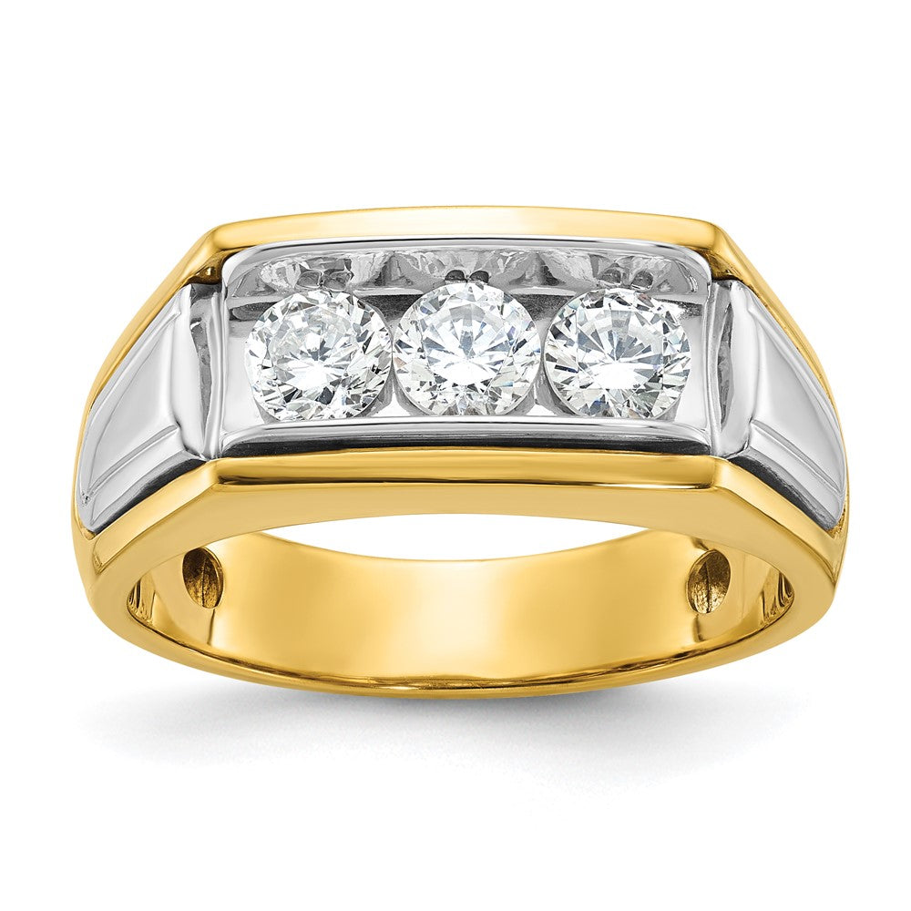 IBGoodman 14k Two-tone Men's Polished and Grooved 3-Stone 1 Carat Lab Grown Diamond Ring