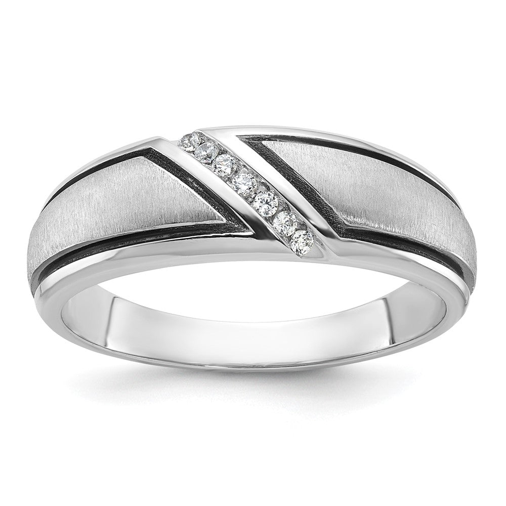 IBGoodman 14k White Gold with Black Rhodium Men's Polished and Satin 1/15 Carat Lab Grown Diamond Ring