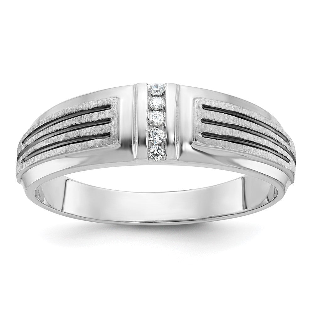 IBGoodman 14k White Gold with Black Rhodium 1/20 carat Lab Grown Diamond VS/SI+ G+ Complete Polished Satin and Grooved Five Stone Men's Ring