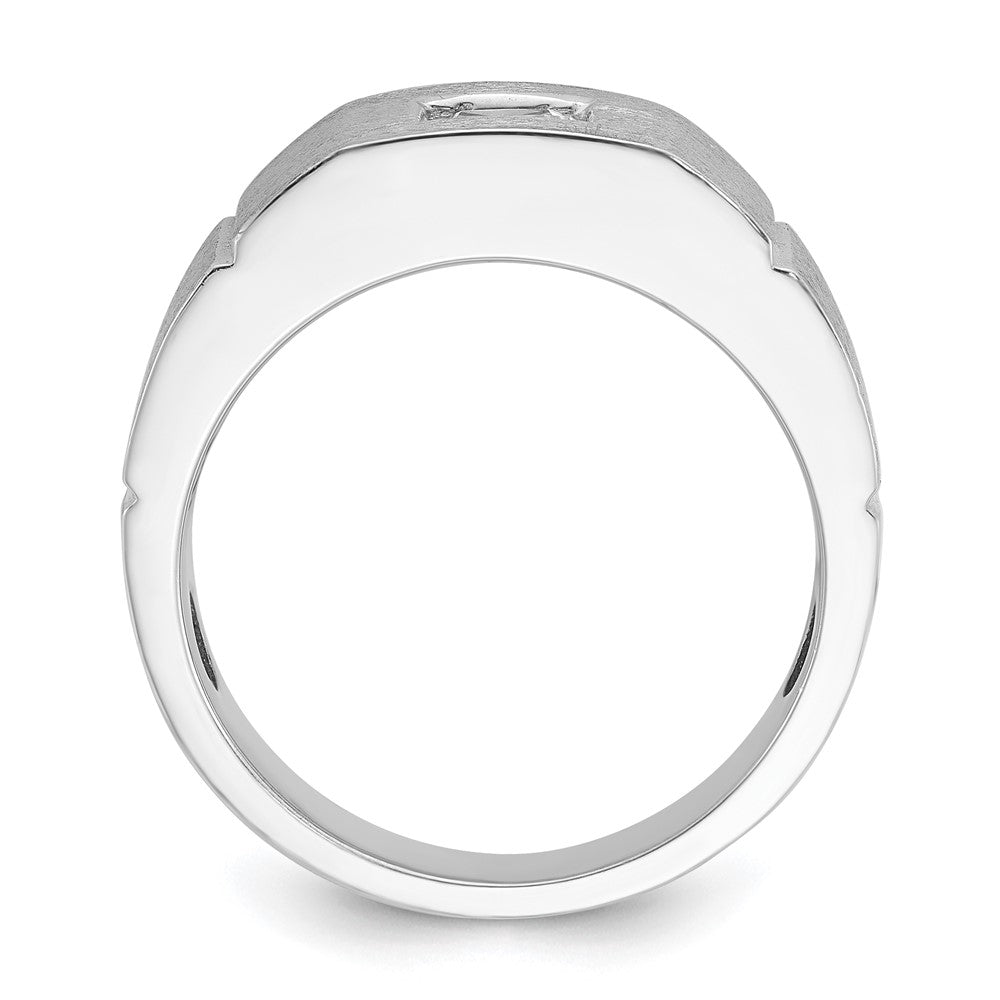 IBGoodman 14k White Gold Men's Polished and Satin Square Solitaire 2/3 Carat Lab Grown Diamond Ring