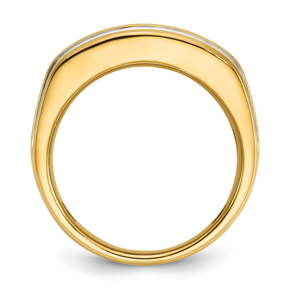 IBGoodman 14k with White Rhodium Men's Polished and Grooved 2-Row 2 Carat Lab Grown Diamond Ring