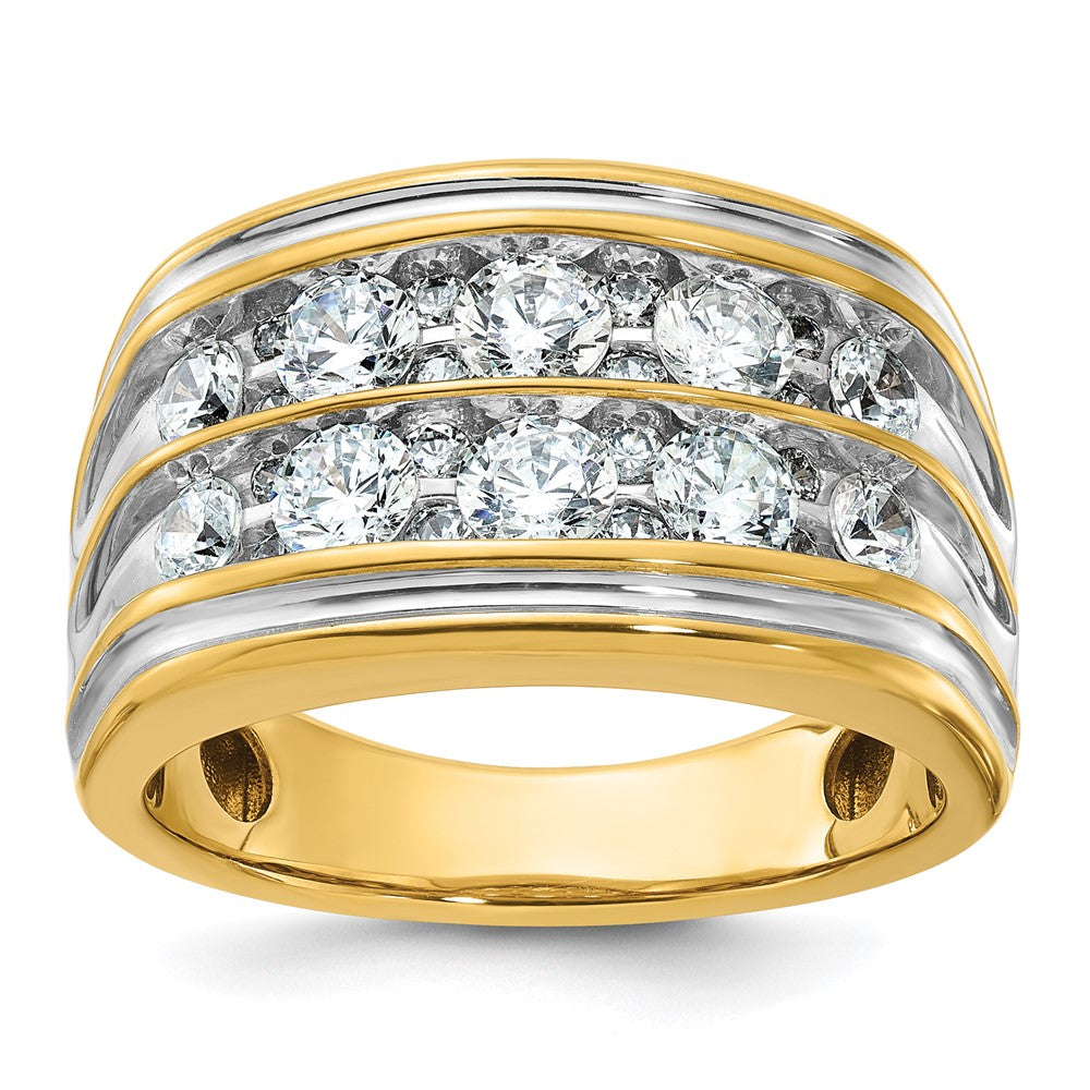 IBGoodman 14k with White Rhodium Men's Polished and Grooved 2-Row 2 Carat Lab Grown Diamond Ring