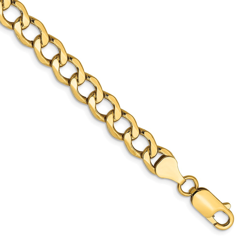 14K 7 inch 6.5mm Semi-Solid Curb with Lobster Clasp Bracelet