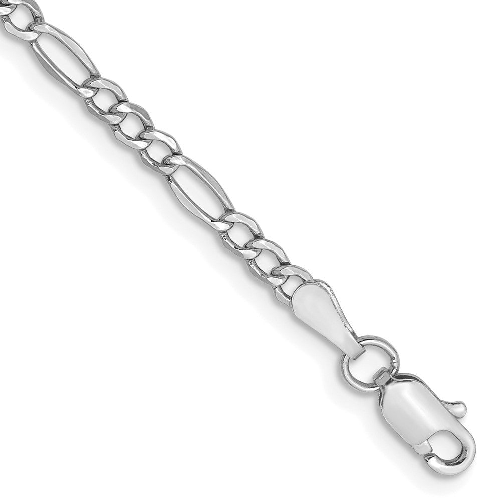 14K White Gold Semi-Solid Figaro with Lobster Clasp Bracelet