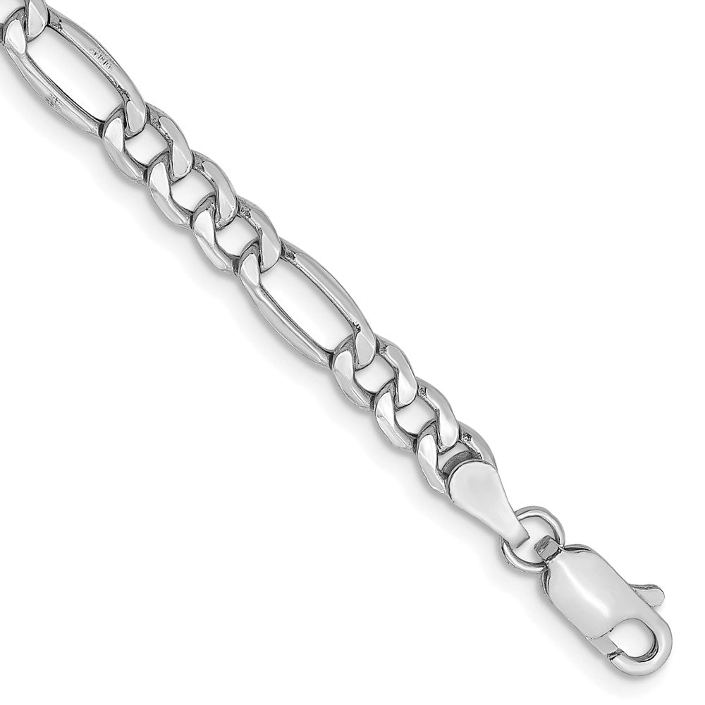 14K White Gold Semi-Solid Figaro with Lobster Clasp Bracelet