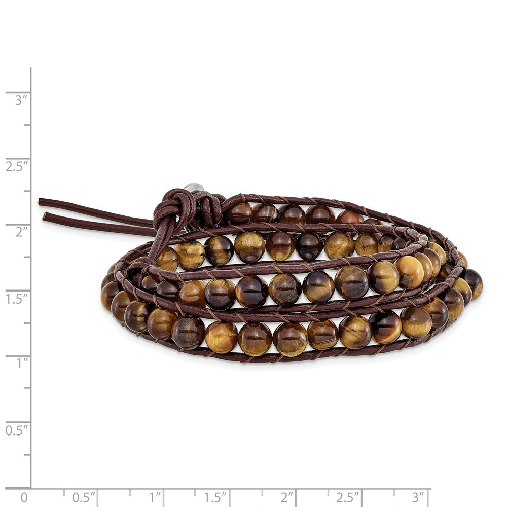 Brown Beads and Leather Cord Multi Wrap Bracelet
