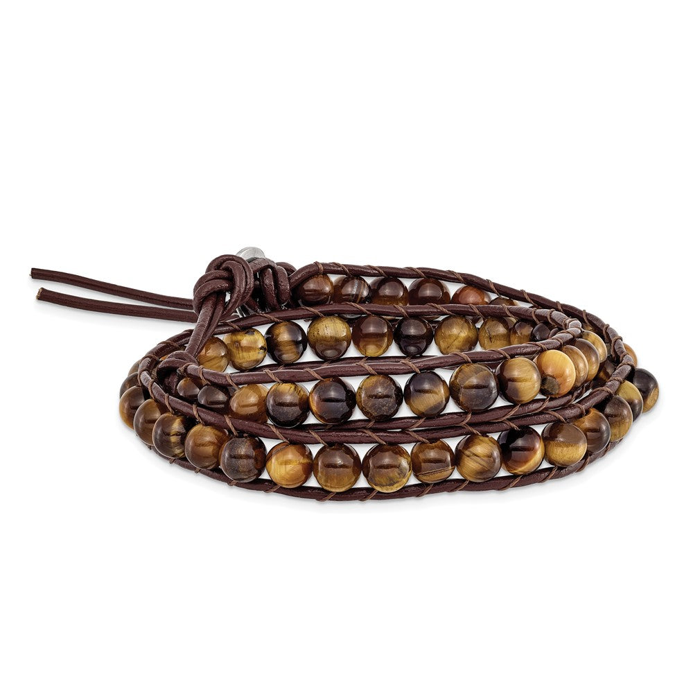 Brown Beads and Leather Cord Multi Wrap Bracelet
