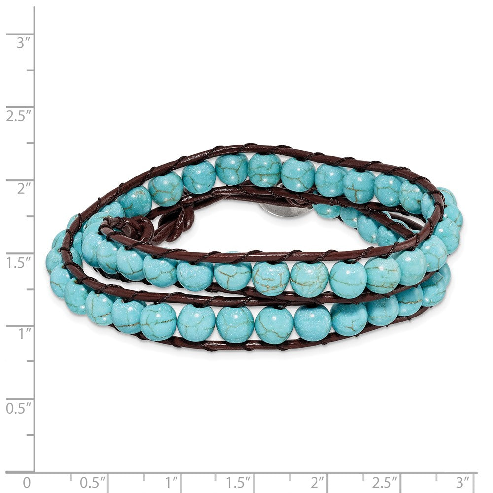 Dyed Turquoise Beads with Brown Leather Cord Plus Multi-wrap Bracelet