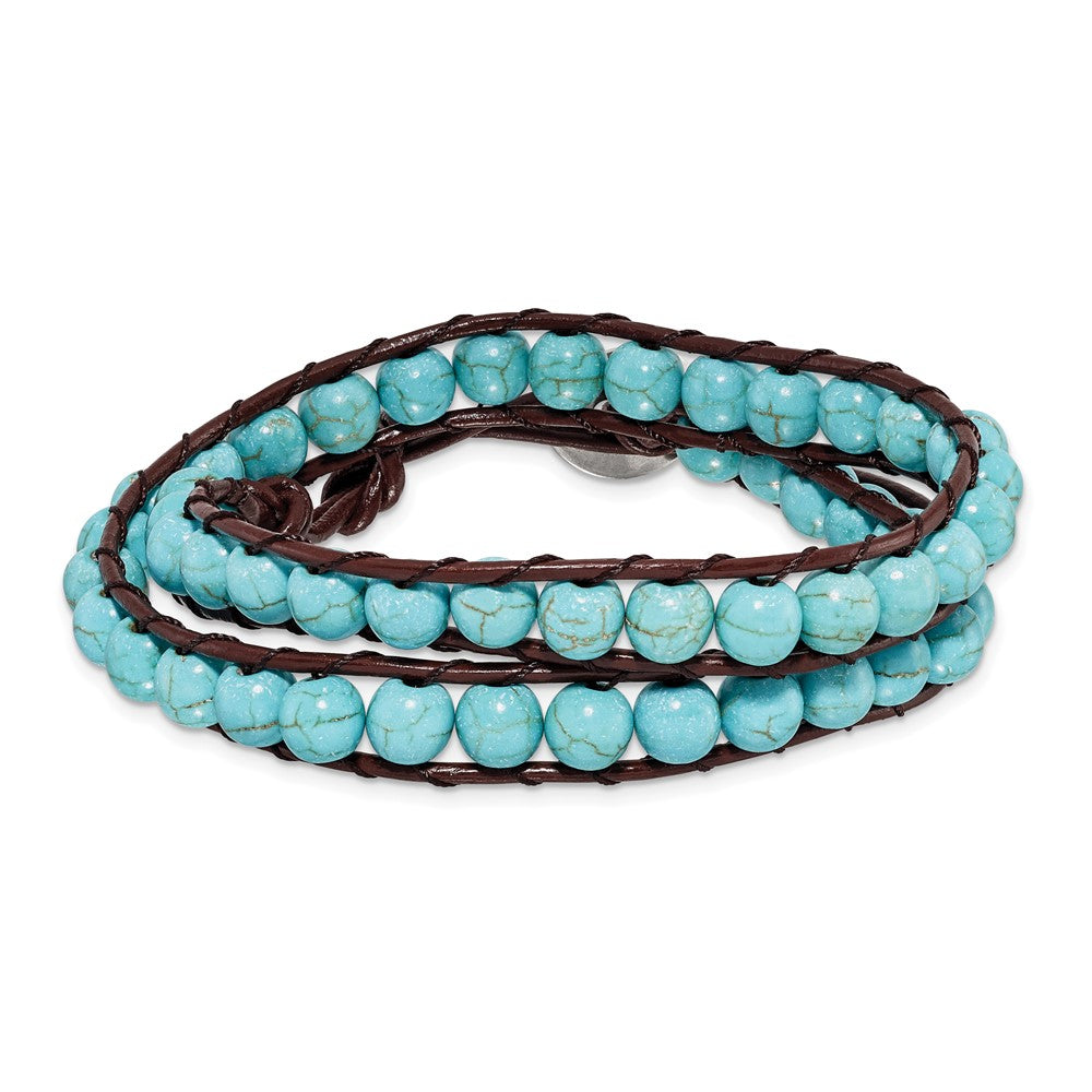 Dyed Turquoise Beads with Brown Leather Cord Plus Multi-wrap Bracelet