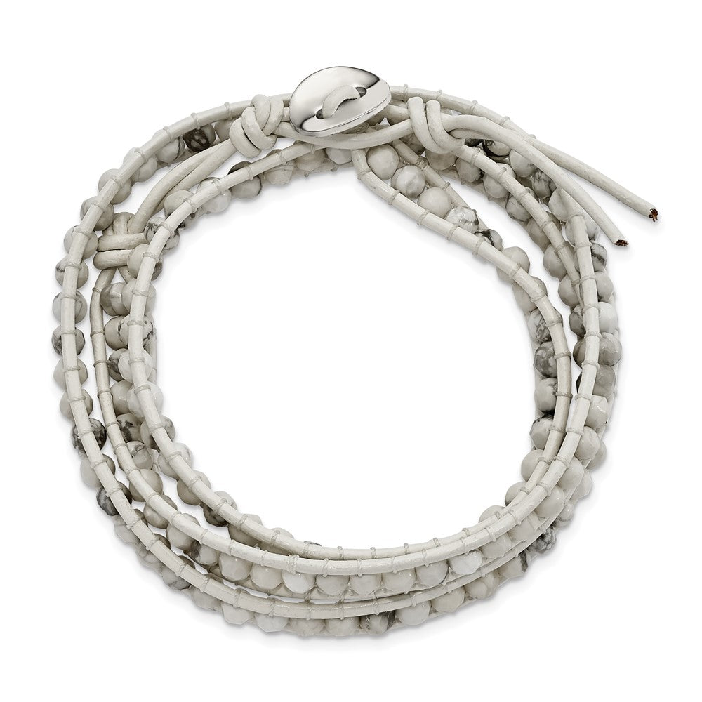 White Howlite Beads with Grey Leather Cord Plus Multi-wrap Bracelet