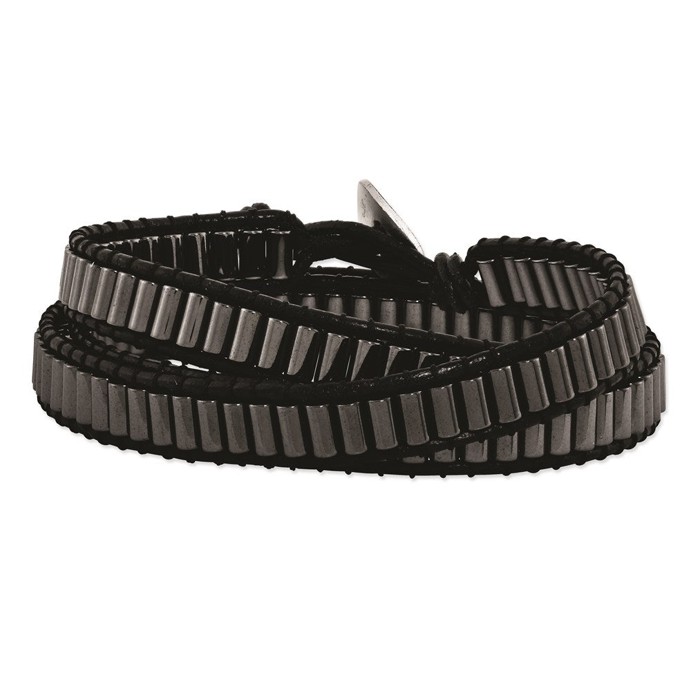 Hematite Beaded and Leather Multi-wrap Bracelet