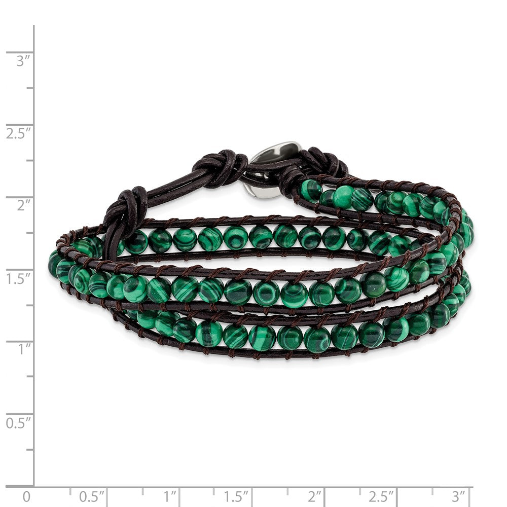 Green Malachite Beads Leather Cord Multi Wrap Bracelet