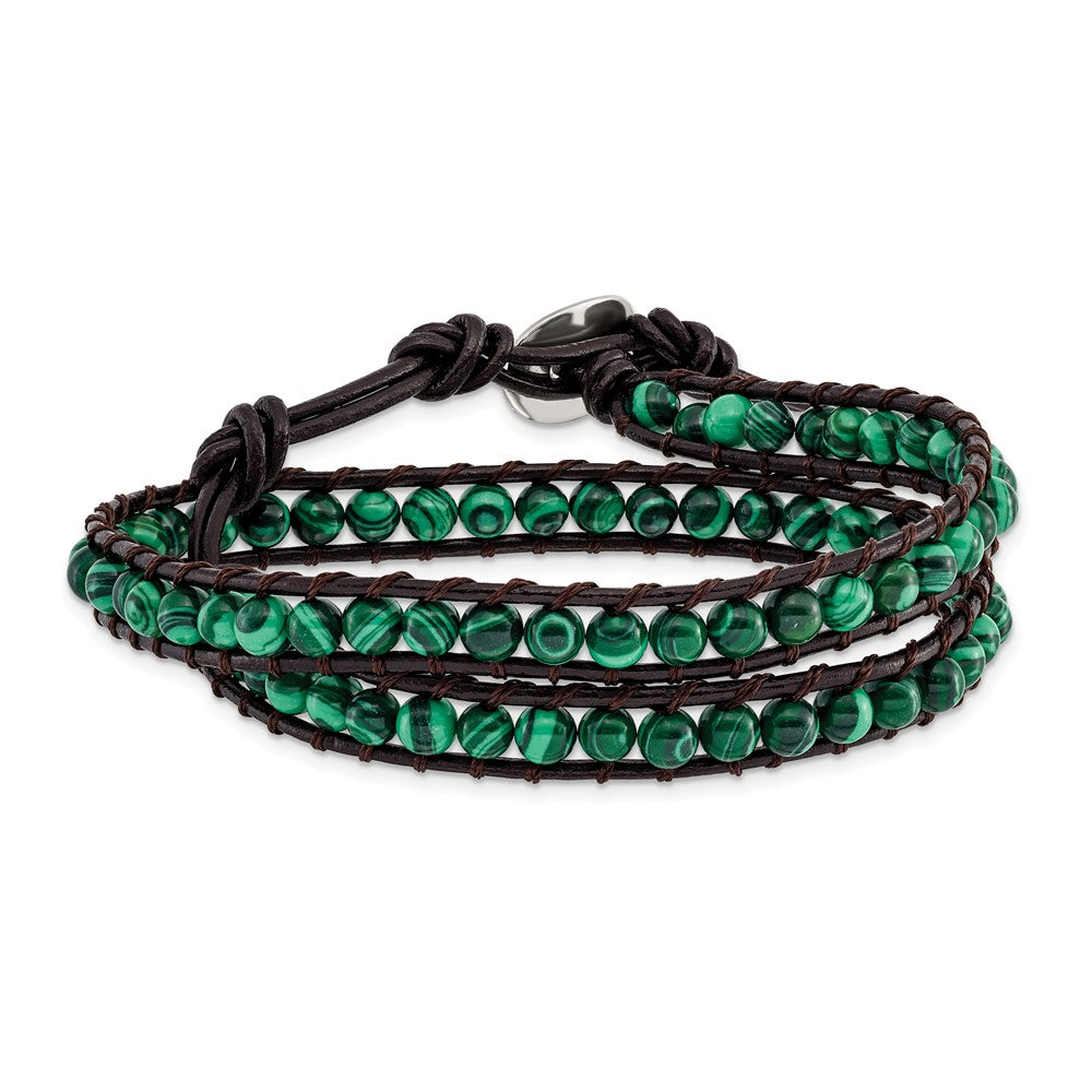 Green Malachite Beads Leather Cord Multi Wrap Bracelet