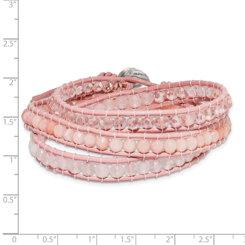 Rose/Pink Quartz and Crystal Beaded with Pink Leather Cord Plus Multi-wrap Bracelet