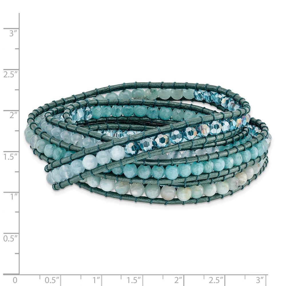 Amazonite/Crystal/Blue Quartz with Leather Cord Plus Multi-wrap Bracelet