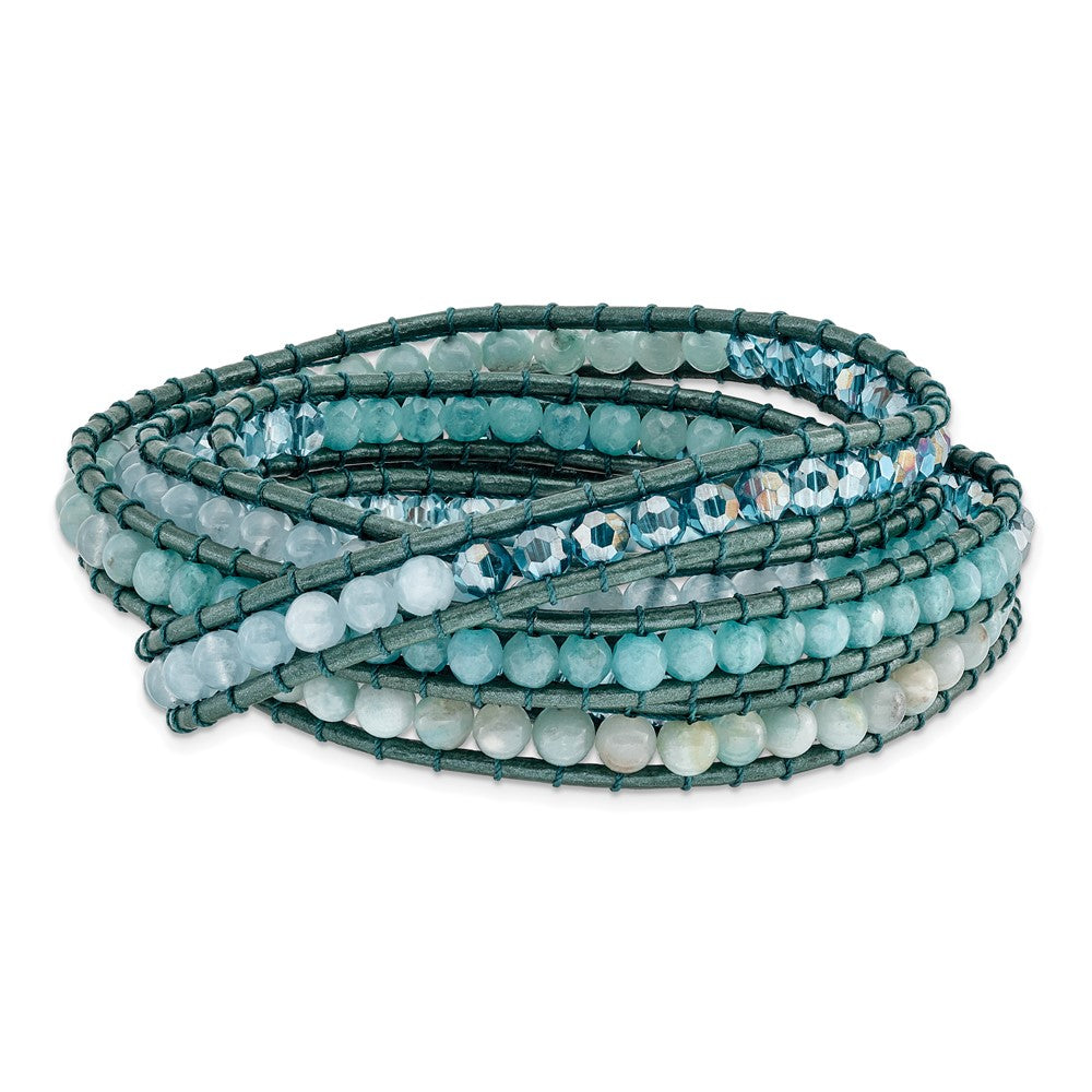Amazonite/Crystal/Blue Quartz with Leather Cord Plus Multi-wrap Bracelet