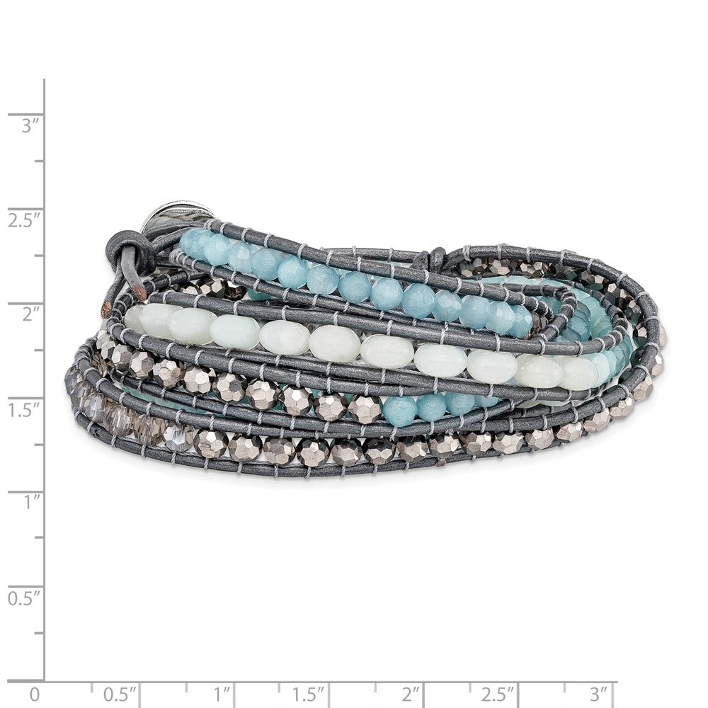Aquamarine/Blue Quartz/Crystal Beads with Grey Leather Cord Plus Multi-wrap Bracelet