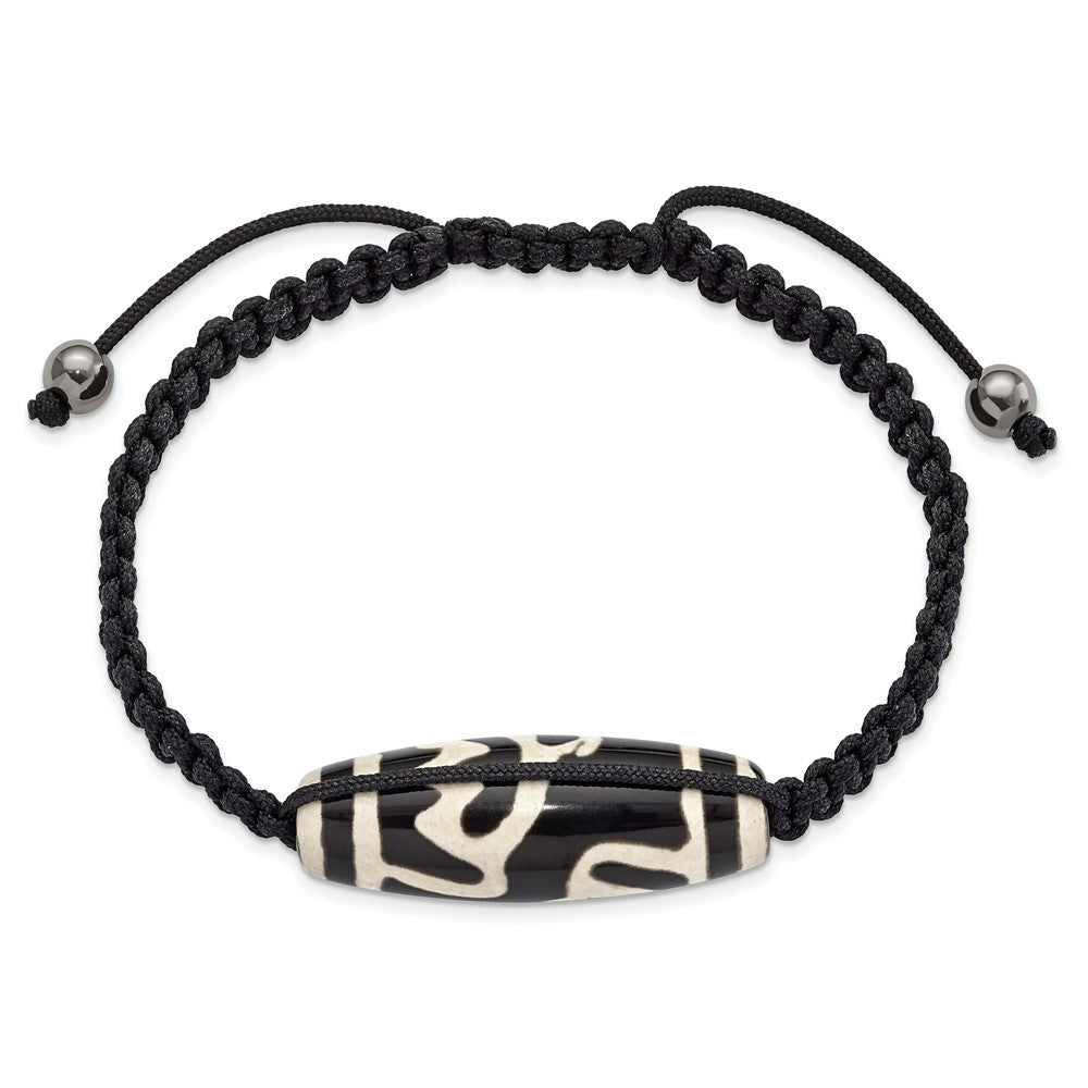 11x Tibet Eye Agate with Hematite Beads Black Cord Adjustable Bolo Bracelet