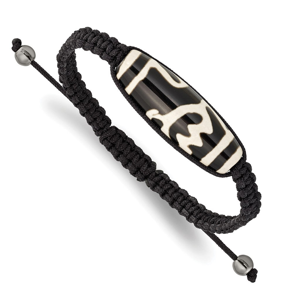 11x Tibet Eye Agate with Hematite Beads Black Cord Adjustable Bolo Bracelet