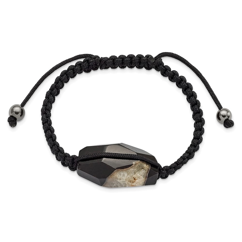 16x Milky Crystal Agate with Hematite Beads Black Cord Adjustable Bolo Bracelet